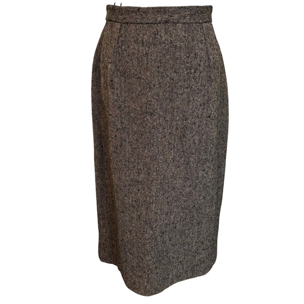 Vintage 90's Allure Wool Brown Tweed Textured Midi Skirt Retro Classic Preppy